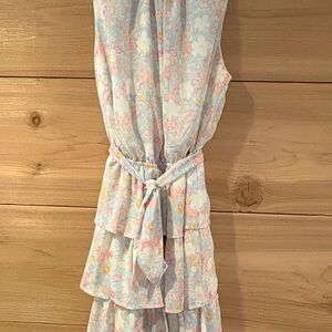Floral Mini Dress in Pastel Blue and Pink